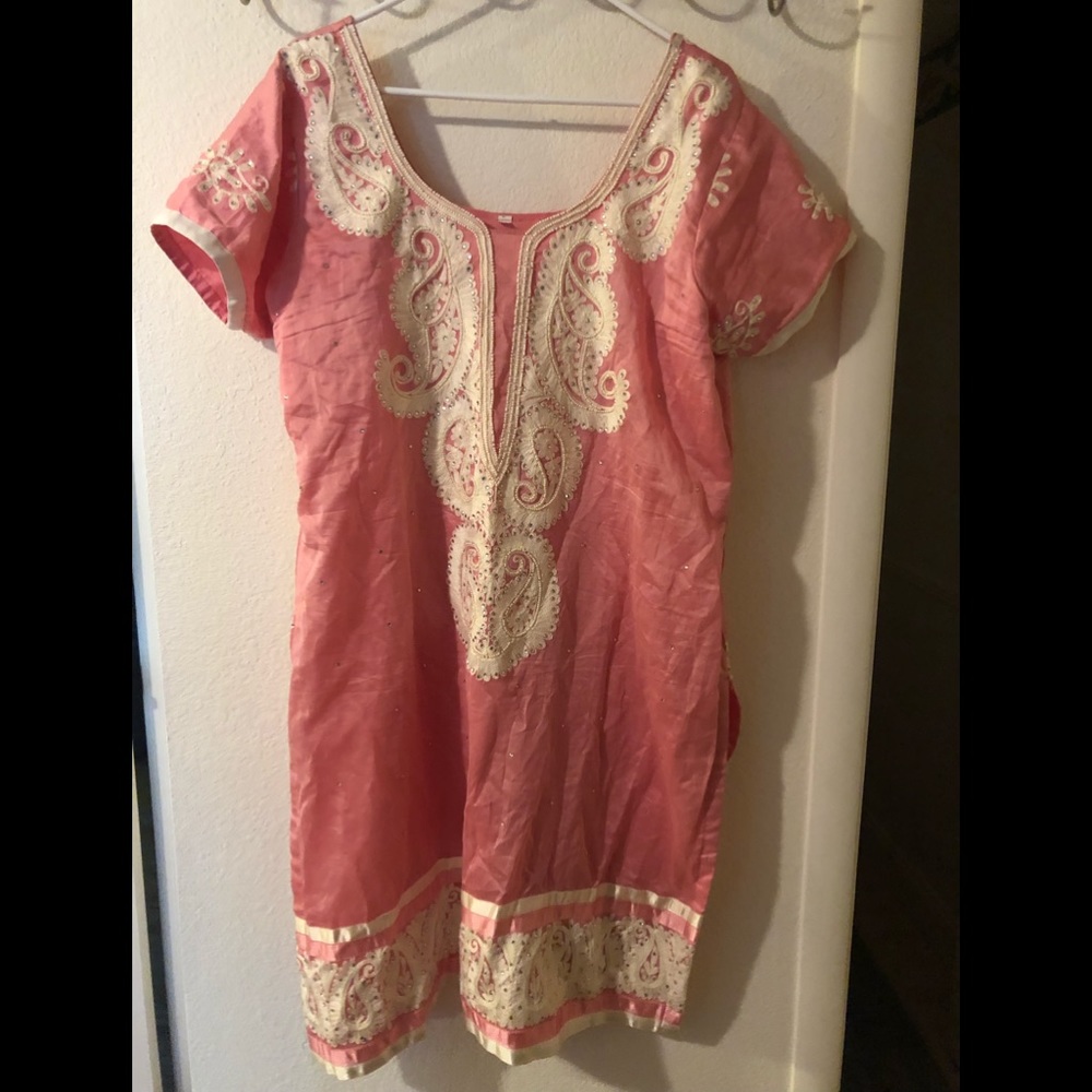 Pink with cream detail Sari